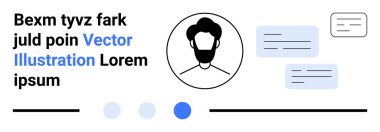 Dairesel çerçevede mesaj ve mesajlaşma baloncukları olan kullanıcı profili avatarı. İletişim, sohbet, profil tasarımı, ağ oluşturma, tartışma, kullanıcı arayüzü, basit iniş sayfası için ideal