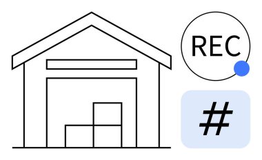 Depolama tesisi taslağı, istiflenmiş kutular, kayıt durumu göstergesi, meta veri etiketi sembolü. Lojistik, envanter, e-ticaret, organizasyon, teknoloji analizi için ideal basit iniş sayfası