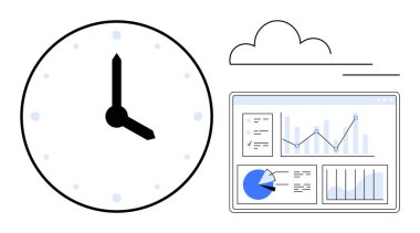Zaman gösterge paneli ile eşleştirilmiş grafikler, çizelgeler ve analizler. Zaman yönetimi, verimlilik, üretkenlik, planlama, veri analizi, karar verme saflığı için ideal