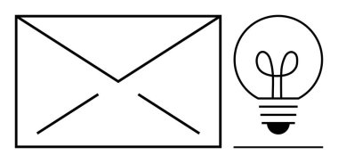 Minimalist zarf ve ampul ana hatları iletişimi, yeniliği ve fikirleri akla getiriyor. Mesajlaşma, yaratıcılık, iş, işbirliği, e-posta beyin fırtınası tasarımı için ideal. Düz basit