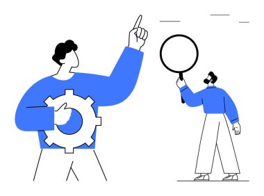 Üretkenlik için teçhizat tutan ve yukarı doğru gösteren bir kişi, odak noktasını sembolize eden bir başka büyüteç. Takım çalışması, yenilik, analiz, liderlik, üretkenlik, yaratıcılık için ideal, basit