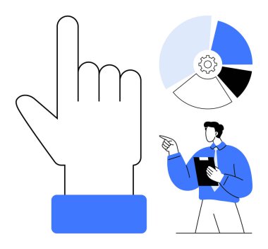 Büyük bir el hareketi, profesyonelce bir belge tutmak ve veri görselleştirme pasta grafiğini analiz etmek. Liderlik, karar verme, analitik, strateji, takım çalışması, yönetim için ideal