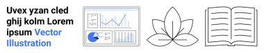 Çizelgeli veri analiz paneli, minimalist nilüfer ikonu ve açık çizgi sanatı. Analiz, sağlık, eğitim, kişisel büyüme, yaratıcılık, öğrenme kaynakları için ideal basit iniş sayfası