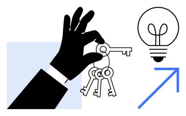 Birden fazla anahtar, erişimi veya çözümü temsil eden fikirler için bir ampul ya da ilerleme ve başarı için yukarı doğru bir ok. Liderlik için ideal, başarı, yaratıcılık, fırsat