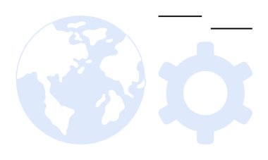 Dünya küresi ve teçhizatı dünya çapındaki işbirliğini, teknoloji sistemlerini ve yeniliği sembolize eder. Küresel takım çalışması, mühendislik, teknoloji, sürdürülebilirlik, ilerleme, düz metafor işlemleri için ideal