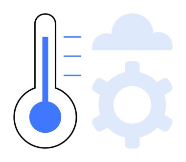 Hava durumunu, iklim kontrolünü, verimliliği, otomasyonu, teknolojiyi, yazılım entegrasyonunu ve yeniliği sembolize eden bulut ve teçhizatın yanındaki termometre. Düz basit