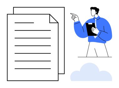 Büyük katmanlı belgelerin yanında pano tutarken profesyonel bir işaret. İletişim, takım çalışması, analiz, yönetim, eğitim, strateji ve planlama için ideal. Düz basit metafor
