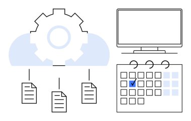 Gear bulut dağıtım dosyaları ile entegre, takvim işaretli tarih, monitör ekranı. Üretkenlik, zaman yönetimi, otomasyon, planlama, verimlilik organizasyonu iş akışı için ideal. Düz