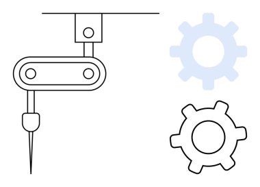 Robotik kol, görünür iğne ve dişlilerle hassas görevler yapıyor. Teknoloji, mühendislik, yenilik, imalat, otomasyon, mekanik, süreç geliştirme için idealdir. Düz basit metafor