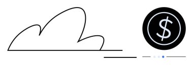 Bulut hizmetlerini, online finansmanı ve dijitalleşmeyi temsil eden bir dolar madeni para simgesine bağlı soyut bulut. Fintech, bankacılık, e-ticaret, veri depolama, yenilik, çevrimiçi ekonomi için ideal