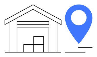 Depo yapısı, teslimat, envanter, depo ve lojistik işaretlerinin yanındaki kutuları tutuyor. İkmal zinciri, nakliye, e-ticaret, envanter yönetimi, ulaşım için ideal