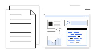 Haritalarla, arama çubuğuyla ve fiziksel belgelerle birlikte organize verilerle modern arayüz. Analiz, araştırma, strateji, planlama, veri yönetimi, eğitim için ideal basit iniş sayfası