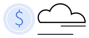 Yatay çizgileri olan basit bir bulut anahatının yanında dolar işareti. Teknoloji, finans, bulut hesaplama, tasarruf, dijital dönüşüm, yenilik ve yatırım için ideal. Düz basit