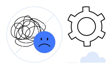 Hüzünlü yüzlü, birbirine dolanmış çizgiler, bir vites ve bulut simgesinin yanında. Odaklanma, organizasyon ve verimliliği temsil eder. Zihinsel berraklık, kendini geliştirme, görev yönetimi, stres atağı için ideal