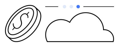Dolar işareti ve bulut simgesi olan madeni para arayüz elementleriyle bağlanır. Finans, teknoloji, bulut hesaplama, dijital ekonomi, fintech, tasarruflar, basit iniş sayfası için ideal
