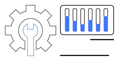 Teknoloji için ingiliz anahtarı ve bilim için test tüplerinin yanında bakım. Yenilik için ideal, teknik araştırma, süreç optimizasyonu, bakım sistemleri, laboratuvar çalışmaları, bilim projeleri, basit
