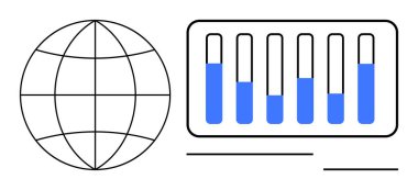 Mavi ilerleme göstergelerinin yanında yer aldığı şebeke tarzı dünya küresel verileri, analitikleri, eğilimleri ve iş anlayışlarını sembolize etmektedir. Teknoloji, istatistik, ekonomi ve izleme için ideal