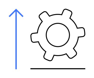 Yukarı bakan okun yanında minimalist dişli simgesi gelişmeyi, optimizasyonu veya büyümeyi öneriyor. İlerleme, gelişme, otomasyon, üretkenlik, performans yenilik iş akışı için idealdir. A