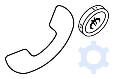 Telefon ahizesi, para birimi parası ve iletişim, mali işlemler ve işlem yönetimini temsil eden vites ana hatları. İş, teknoloji, müşteri hizmetleri, fintech yeniliği için ideal