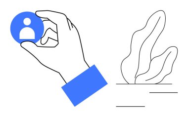 Mavi bir kullanıcı profili ikonu, yanında da soyut bir bitki taslağı var. Kullanıcı profilleri, kimlik, uygulama tasarımı, bağlantı, doğa, iletişim ve basit iniş sayfası için ideal