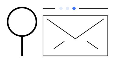 Navigasyon noktalarının altındaki çizilmiş zarfın yanında büyüteç var. E- posta araması, iletişim, kullanıcı arayüzü, müşteri desteği, e-posta pazarlaması, web araçları, basit iniş sayfası için ideal
