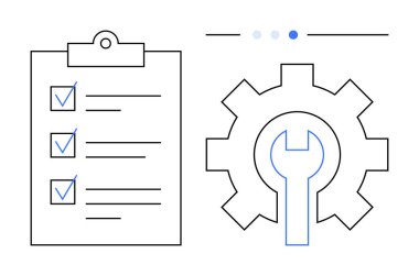 Kontrol listesi ve anahtar teçhizatlı pano iş akışını, verimliliği, planlamayı ve verimliliği simgeliyor. Proje yönetimi, iş stratejisi, takım çalışması, yazılım ayarları, geliştirme için ideal