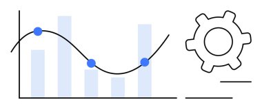 Noktalı çizgi çizelgesi, çubuk grafik ve dişli sembolü vurgulama analizi, işlem optimizasyonu ve sistem metrikleri. İş, veri, strateji, yenilik için ideal iş akışı üretkenlik düzeyi sade