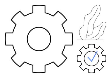 Kene izli dişli verimliliği simgeliyor, soyut yapraklar büyümeyi temsil ediyor, en az stili. Üretkenlik, iş akışı, verimlilik, başarı, takım çalışması, işlemler için ideal