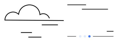 Yatay çizgilerle çevrili tek bir bulut hareket, hız ve bağlantı sağlıyor. Bulut hesaplama, teknoloji, veri depolama, yenilik, asgari tasarım, dijital araçlar için ideal basit iniş