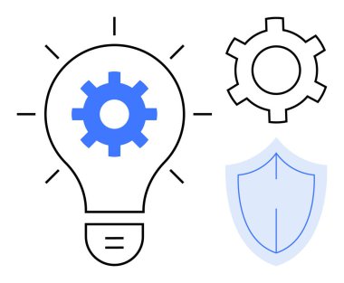 İçinde ekipman bulunan ampul, dişli sembolü ve kalkanı yenilik, teknoloji, güvenlik, problem çözme, fikir üretimi, mühendislik ve korumayı temsil ediyor. Basit iniş stratejisi için ideal