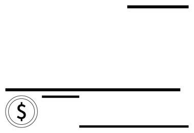 Yatay çizgiler ve dairenin içinde cesur bir dolar işareti içeren basit banka çeki. Finans, ödeme, bankacılık, kurumsal muhasebe, yatırım, tasarruf, bütçe, sade