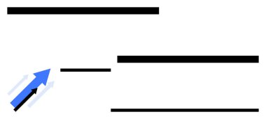 Mavi ok yukarı doğru ilerliyor. Gölgesinde iki hafif ok var. Siyah yatay çizgilerle çevrili. İlerleme, büyüme, liderlik, yenilik, iş stratejisi, hedef başarı, düz