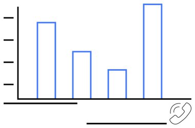 İletişim ve analitik için bir telefon ikonu eşliğinde bar tablosu artan veri eğilimi. İş büyümesi, istatistik, müşteri desteği, takım çalışması, işbirliği, strateji geribildirimi için ideal. Düz