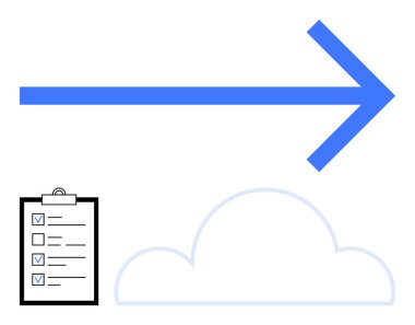 Mavi ok az bulut ve kontrol işaretli görev listesinin hemen üstünde. Çalışma akışı, üretkenlik, bulut depolama, organizasyon, görev yönetimi, rehberlik ve basit iniş sayfası için ideal