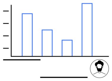 Bir kullanıcı profili simgesi ile veri dağılımını gösteren mavi çubuk şeması. Analiz, istatistik, kişisel veriler, performans takibi, iş anlayışı, büyüme ve basit iniş sayfası için ideal