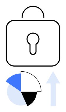 Anahtar deliği, dilimlenmiş pasta grafiği ve yukarı bakan okla kilitle. Güvenlik, büyüme, analitik, ilerleme, teknoloji sektörü koruma stratejileri için idealdir. Düz basit metafor