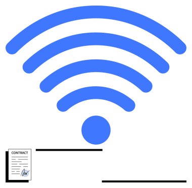 Aşağıda imzalı sözleşmesi olan mavi kablosuz sinyal. Teknoloji, ağ, iletişim, internet, anlaşma, dijital dönüşüm, iş çözümleri ve basit iniş sayfası için ideal