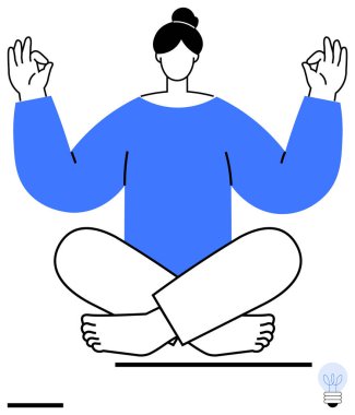 Kadın bacak bacak üstüne atmış, meditasyon pozu vermiş, elleri Mudra jestinde. Farkındalık, sağlık, kişisel bakım, meditasyon, yoga, sakin yaşam tarzı ve basit iniş sayfası için ideal.
