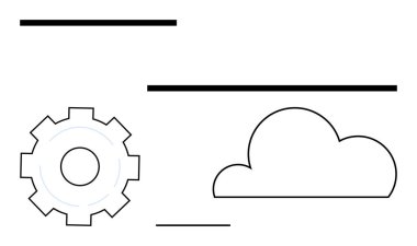 Bulut hesaplamasını, teknoloji yeniliğini ve işlem optimizasyonunu simgeleyen minimal çizgilerle donanım ve bulut grafiği. Teknoloji servisi, sistem güncellemesi, işlem yönetimi ve bulut depolama için ideal