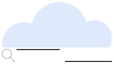 Bulutun yakınındaki büyüteç, dijital bulut deposundaki aramayı temsil ediyor. Arama, depolama, veri yönetimi, organizasyon, erişilebilirlik, teknoloji bulut hesaplaması için ideal. Düz basit metafor