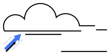 İlerlemeyi, büyümeyi ve veri hareketini temsil eden yukarı doğru ok ile bulut. Teknoloji, bulut hizmetleri, yenilik, analitik, iş, dijital dönüşüm için ideal basit iniş sayfası