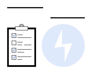 Üzerinde hız ve verimliliği simgeleyen mavi bir yıldırım simgesi bulunan pano. Görev planlaması, proje yönetimi, zaman verimliliği, verimlilik, organizasyon için ideal