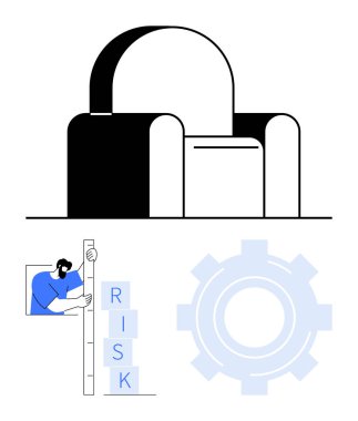 Modern koltuk, risk ölçeğini ayarlayan işçiyle birlikte, yumuşak vites simgesi ile birlikte. Yönetim, strateji, karar verme, güvenlik, analiz, yenilik, basit iniş sayfası için ideal