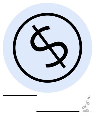 Mavi bir dairede siyah dolar işareti, kenara küçük paralar düşüyor. Finans, bankacılık, ekonomi, tasarruf, yatırım, takas ve basit iniş sayfası için ideal