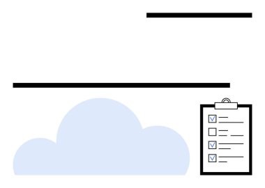Yumuşak mavi renkteki bulut ögesi işaretli nesnelerin yer aldığı bir kontrol listesi panosuyla eşleştirildi. Üretkenlik, veri depolama, görev organizasyonu, bulut hesaplama, planlama, verimlilik, basit iniş için ideal