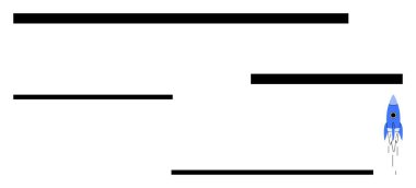 Mavi roket, yatay siyah çizgiler boyunca ilerleyişi ve hızı çağrıştıran beyaz iz ile fırlatılıyor. Yenilik için ideal, başlangıç büyümesi, başarı, keşif, teknoloji, başlatma, basit iniş sayfası