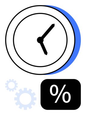 Cesur siyah elli saat, yüzde ikon kutusu ve küçük vites şekilli. Zaman yönetimi, verimlilik, verimlilik, planlama, tasarruf, optimizasyon için ideal düz metafor