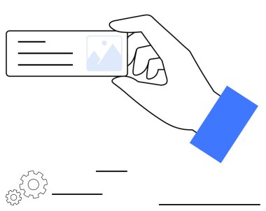 El ele tutuşan kartvizitte soyut çizgiler ve vites şekillerinin yanı sıra metin ve resim tutucu da var. İletişim paylaşımı, markalaşma, ağ oluşturma, profesyonellik, pazarlama, kimlik, minimalizm için ideal