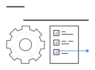 İşlem otomasyonunu, görev tamamlamayı ve verimliliği simgeleyen kontrol işaretleri olan kontrol listesinin yanına git. Çalışma akışı, planlama, yazılım, mühendislik, takım çalışması, basit iniş organizasyonu için ideal