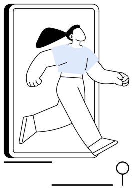 Akıllı telefon ekranından çıkan kadın geçişi, yaratıcılığı, özgürlüğü ve fırsatı temsil ediyor. Teknoloji, ilerleme, yenilik, güçlendirme bağlantısı için ideal. Modern hayat.